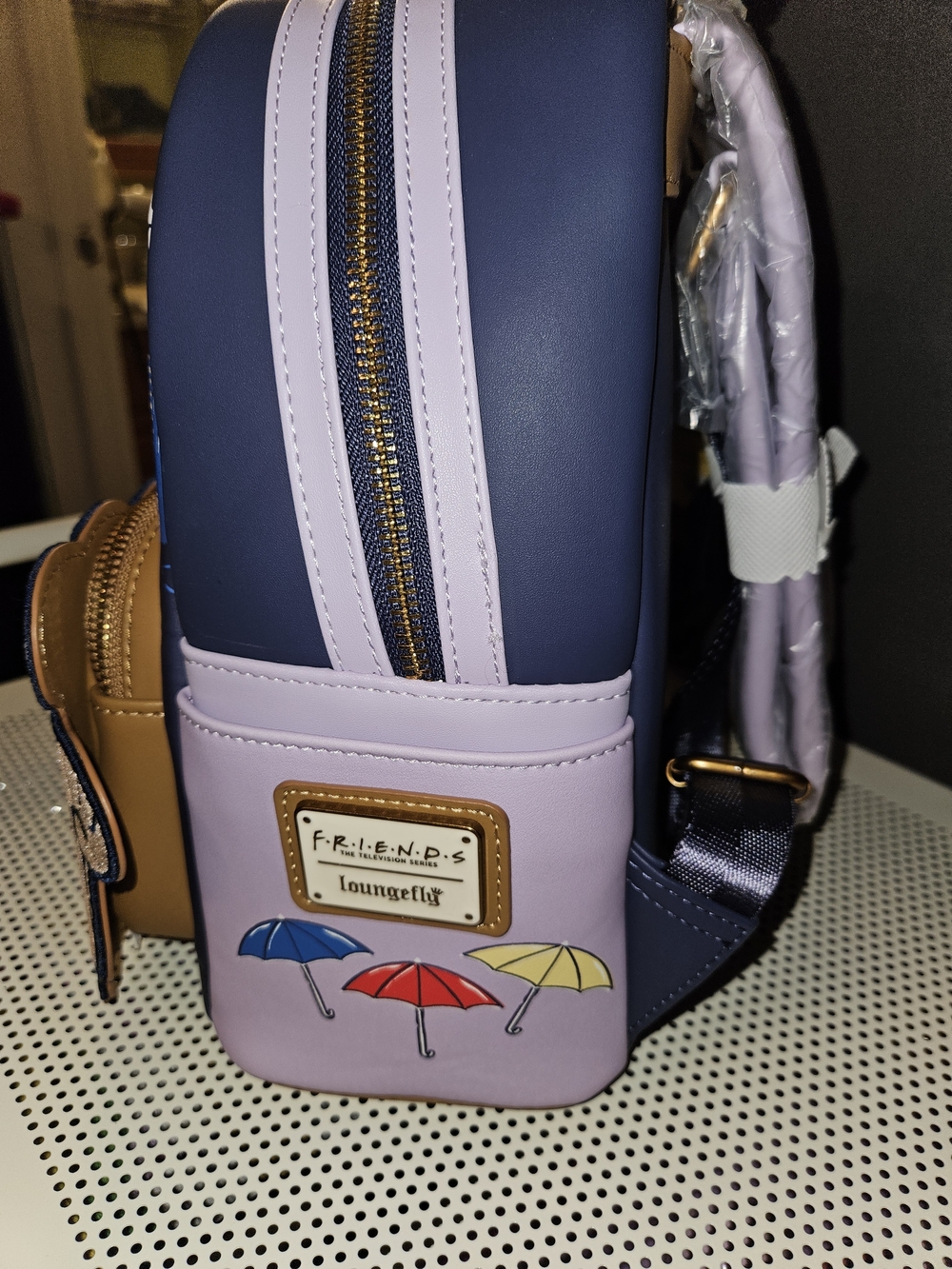Loungefly FRIENDS Mini Backpack in Navy, Lavender and Tan with Umbrella Motif - Picture 1 of 6
